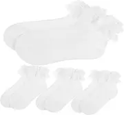 [TOPPERFUN] 4 Pairs lace Cotton Socks White Ruffle Socks Toddler Girl lace Socks White Dress Socks for Girls Toddler Cotton Socks Girls lace Socks 4-6 Years Children's Socks Baby Ankle