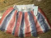 Cat & Jack Girls Size S (6/6x) Black Glittery Tulle Skirt red white blue star