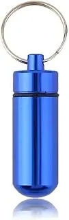Mini Waterproof Metal Medicine Pill Box Case Bottle Holder Container Keychain (Blue)