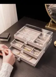 Acrylic Jewelry Storage Box Organizer Jewelry Box Displays Ring Beige Color