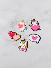 Rainbow Unicorn 5 Shoe Charms Party Favors Hearts Cake Topper