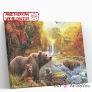 Paint By Numbers Kit Bear Animal Acrylic Home Beginner Art Painting Brush DIY