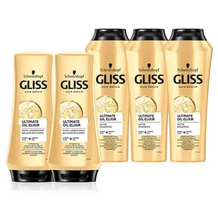 Schwarzkopf 施華蔻 Gliss極致精油強化髮根5件組(洗髮乳250mlx3+潤髮200mlx2)