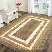Rug Jute Runner Rectangle 100%Handmade Carpet Home Décor Braided Style Rug