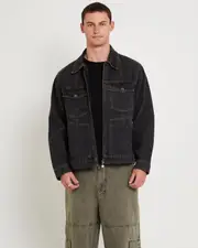 Halls Cropped Harrington Denim Jacket