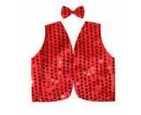 Kids Sequin Vest Bow Tie Set Costume 80s Party Dress Up Waistcoat - Red