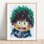 Izuku Midoriya Ballpoint Pen Print, My Hero Academia Art Poster