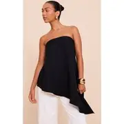 Black Woven Bandeau Asymmetric Hem Floaty Long Top, Black