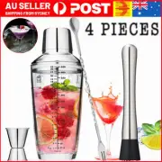 4PCS Cocktail Shaker Set Maker Mixer Martini Spirits Bar Strainer Bartender Kit