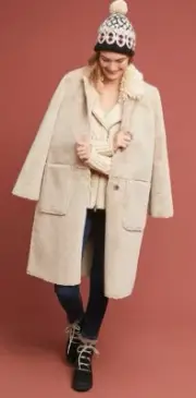 Ett Twa by Anthropologie Beige Long Snowdrift Reversible Jacket Size Large