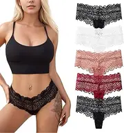 [Lishang] 5 Pack Sexy Thong Women's Chic Lace Tanga Briefs Low Panties Thong Bikini Underwear Temptation Panties