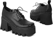 [TOSOFT] Women's Chunky Loafers British PU Leather Slip On Height Increase Sneakers Dress Oxford Gothic Pumps Shoes for Women