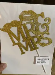 Gold Glitter Mr & Mrs Cake Topper, Bride and Groom Sign Wedding, Engagement