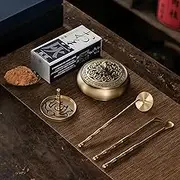 Yoga & Meditation Incense Burner Kit - Complete Ash Powder Burner Set with Brass Censer, Art Mold Tools & Chinese Incense Burner in Gift Box for Relaxation, Home Fragrance