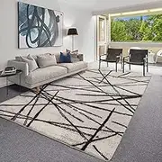 Leesentec Area Rugs Rugs Living Room Bedroom Rug Modern Short Pile Rugs Bohemian Carpet Abstract Geometric Straight Line Pattern Carpets Non-slip Large Rug (Beige pattern, 200x 300 cm)
