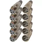 5 male plug & female jack 3pin XLR mic microphone cable cord 10 audio connectors