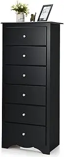 [Giantex] Chest of 6 Drawers, Free Standing Storage Cabinet with Metal Handles, Classic Home Furniture, Wooden Storage Dresser Tallboy Cabinetfor Hallway Living Room Bedroom, Black