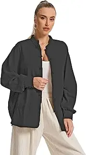 [Oulivey] Women's Oversized Cotton Linen Jackets Shirt Loose Fit Solid Chinese Frog Button Down Basic Blouse Tops