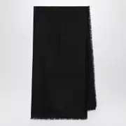 [GUCCI] Black wool and silk GG jacquard shawl One size Black
