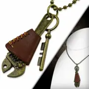 Alloy Fashion 2-ton Key OS Crossover Key Brown Real Leather Skeleton Key Charm