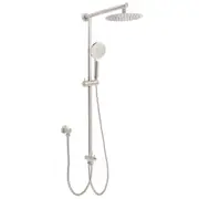 Brushed Nickel Twin Round 8" Shower Head 3 Modes Handheld Sliding Rail Elbow Set Mixer Taps
