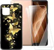 ESACMOT Golden Butterfly Pattern Case Compatible with Sharp Aquos Sense 5G + [2 Pack] Screen Protector Tempered Glass, Shockproof Case Cover for Sharp Aquos Sense 4 (5.8 inch)