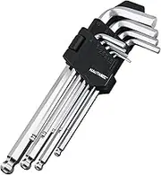 HAUTMEC Hex Key Allen Wrench Set, Ball End Hex Key Set, Metric L-Wrench, 9-Piece, Chrome Vanadium Steel, Industrial Grade, Strength Helping, HT0223