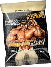 Max's Muscle Meal High Protein Muscle Building Cookies, Cookies and Cream, Box of 12 x 90g
