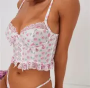 For Love & Lemons Blooms Bustier Top White Pink Size 38C