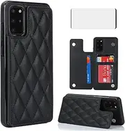 [Asuwish] Phone Case for Samsung Galaxy S20 5G 6.2 inch Wallet Cover with Tempered Glass Screen Protector and Leather RFID Credit Card Holder Stand Cell Accessories S 20 20S UW S2O G5 Women Men Black