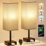 Grey Bedside Lamps for Bedroom Set of 2 - Small Rectangular Nightstand Lamp w...