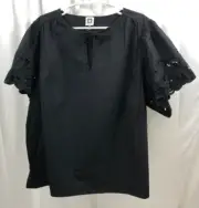 Women's Anne Klein Poplin Embroidered Flutter Sleeve Shirt 3X NWT