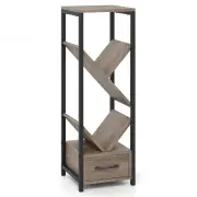Costway4 Tier Floor Standing Tree Bookshelf with Drawer for Small Space-Grey