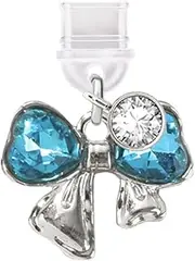ELISE & FONDA TP649 Type-C Charging Port Anti Dust Plug Little 3D Crystal Bow Cell Phone Charm for iPhone 15/16/Samsung/OnePlus/Xiaomi/oppo Android Phones (Blue)