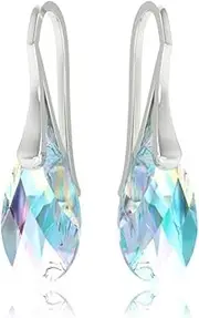 [Royal Crystals] Sterling Silver Made with Swarovski Crystals Blue Aurora Borealis Drop Dangle Hook Earrings