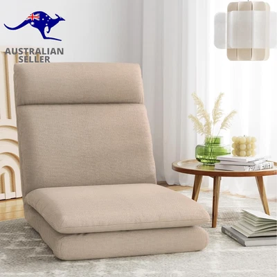 Floor Lounge Sofa Bed Lazy Couch Recliner Futon Folding Chair Linen Beige