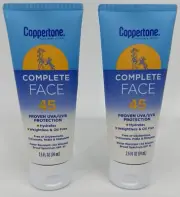Lot of 2 Coppertone Complete FACE SPF 45 Oil-Free, 2.5 fl oz each Exp 09/25