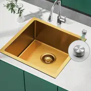 Smart Drainage Single Bowl Basin Kitchen Sink Top/Undermount Brushed Yellow Gold 44x44cm