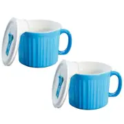 Corningware 1114682 20 oz Light Blue Meal Mug with Plastic Vented Lid (2-Pack)