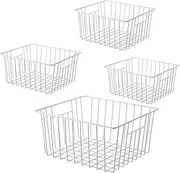 Y.Z.Bros Freezer Wire Baskets, Kitchen Storage Organizer Bins for Chest and Upright Freezer, Refrigerator Dividers Containers with Handles - Pearl White (4)