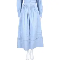 在飛比找Yahoo奇摩購物中心優惠-SEE BY CHLOE 簍空雕花拼抓褶水藍色有機棉長裙