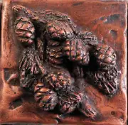 Copper Pinecones Decorative Dot by Metal Tile Arts. (Falling Leaves Collection)