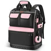 Pink Tool Bag Backpack for Women, Heavy Duty Tool Bags Organizer with Waterpr...