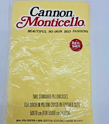 Vintage Sealed Yellow Cannon Monticello No Iron Muslin Standard Pillow Cases