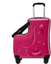 [Generic] Riding Suitcase for Kids | 20in 3-Digit Password Lock Riding Suitcase - Rideable Children's Trolley Suitcase - Quiet Wheels, Seat Belts, Handlebars, Pedals 6-12 Years Old Trolley Case(1pc), Rose Red,
