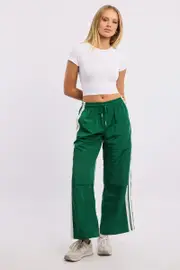 Green Track Pants Side Stripe - Size 6XXS, Women's Track Long