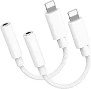 2 Pcs Headphone Jack Adapter for iPhone, Headphone Adapter iPhone to 3.5 mm Aux Adaptor Compatible with iPhone 14/13/12/11/XS/XR/X 8/ iPad, Support Call+Music+Microphone Control