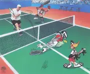 Volley Folly Bugs Looney Tunes WB Ltd Ed Cel of 500 Signed Andre Agassi Tennis