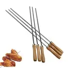 6Pcs 42cm Stainless Steel Barbecue Skewer Wide BBQ Sticks Flat BBQ Fork Outdoor