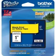 Brother P-touch TZe-651 Laminated Label Maker Tape 1" x 26-2/10' Black On Yellow